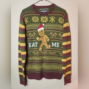 Green Striped 'Eat Me' Gingerbread Christmas Sweater